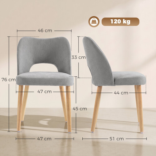 Homcom (Grey) HOMCOM Dining Chairs Set of 2 Curved Open Back 2