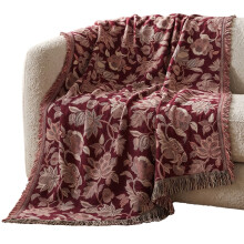 Pure Handmade 100% Cotton Heritage Floral Jacquard Bed & Sofa Throw Blanket, Maroon