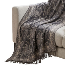 Pure Handmade 100% Cotton Throw Classic Paisley Jacquard, Grey