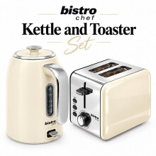 (Set of Both, Cream) Bistro Chef 1.7L Electric Kettles & Toaster Choose Colour