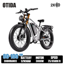 OTIDA X2 elektrische terreinfiets, zilver, dubbele motoren, 3000W, 52V30AH, hydraulische remmen