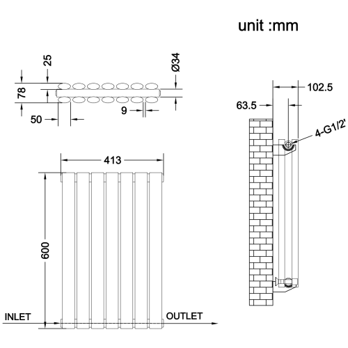 (Anthracite, Oval Column 600x413mm Double Panel) Horizontal Vertical Designer Radiator Oval Column Central Heating 1