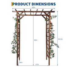 Tuinboog van hout, met dubbel trellis en plat dak, voor klimplanten en tuinversiering