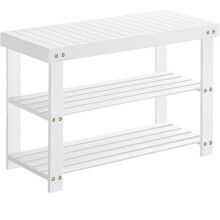 Bamboe schoenenrek met zitplaats, wit, 3 niveaus, 70x27x42 cm, voor de entree
