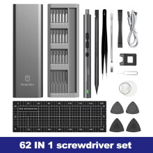 Präzisions-Elektroschraubendreher-Set, 62-in-1, kabellos, wiederaufladbar, mit LED-Licht und Aluminiumgriff