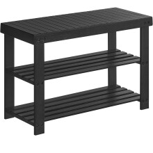 Bamboe schoenenrek met zitplaats, 2 opbergvakken, zwart, 70x27x42 cm