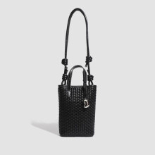(black) Minimalist Matte PU Cylinder Crossbody Bag Vintage Round Bucket Purse for Women