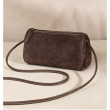 (Coffee) Minimalist Matte PU Cylinder Crossbody Bag Vintage Round Bucket Purse for Women