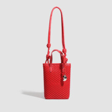 (red) Minimalist Matte PU Cylinder Crossbody Bag Vintage Round Bucket Purse for Women
