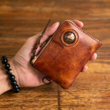 (Brown) Genuine Leather Pipe Pouch Vintage Tobacco Pipe Case Small Portable Storage Bag with Wrist Strap