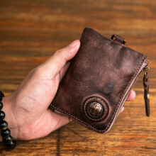 (Coffee) Genuine Leather Pipe Pouch Vintage Tobacco Pipe Case Small Portable Storage Bag with Wrist Strap