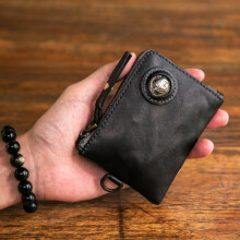 (Black) Genuine Leather Pipe Pouch Vintage Tobacco Pipe Case Small Portable Storage Bag with Wrist Strap