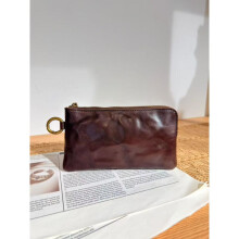 (Coffee) Genuine Leather Long Wallet Vintage Cowhide Zip Coin Purse Card Holder Soft Minimalist for Men Women