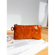 (Brown) Genuine Leather Long Wallet Vintage Cowhide Zip Coin Purse Card Holder Soft Minimalist for Men Women