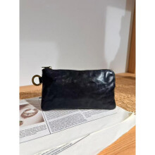(Black) Genuine Leather Long Wallet Vintage Cowhide Zip Coin Purse Card Holder Soft Minimalist for Men Women