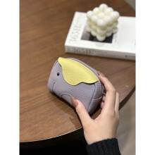 (purple) Maillard Style Cute Elephant Genuine Leather Key Wallet Mini Card Lipstick Holder Portable Charm Pouch for Women