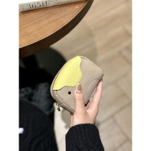 (gray) Maillard Style Cute Elephant Genuine Leather Key Wallet Mini Card Lipstick Holder Portable Charm Pouch for Women