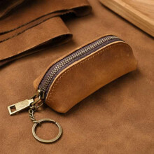 (brown) Crazy Horse Leather Key Case Wallet, Genuine Leather Key Organizer for Men & Women, Multi-Functional Key Holder Pouch for Home Car Keys