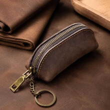 (coffee) Crazy Horse Leather Key Case Wallet, Genuine Leather Key Organizer for Men & Women, Multi-Functional Key Holder Pouch for Home Car Keys