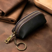 (black) Crazy Horse Leather Key Case Wallet, Genuine Leather Key Organizer for Men & Women, Multi-Functional Key Holder Pouch for Home Car Keys