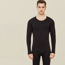 Thermounterwäsche-Set für Herren mit Rundhalsausschnitt (XL), 100 % Baumwolle, antibakteriell und wärmespeichernd, schwarze l