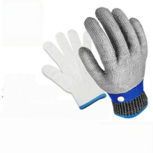 Luva de malha de aço inoxidável para açougueiro, resistente a cortes, azul, alto nível de proteção 5, tamanho XL