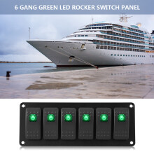 6-Gang Wippschalter Panel 12-24V Grün LED