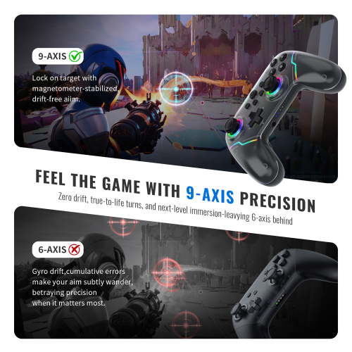 (Black) Comando Pro sem fios Switch 2 para Nintendo Switch 2, Hall Joystick 9-Axis RGB 2