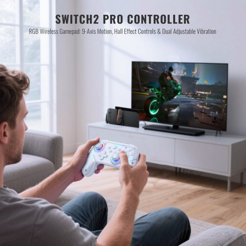 (White) Draadloze Switch 2 Pro Controller voor Nintendo Switch 2, Hall Joystick 9-Axis RGB 1