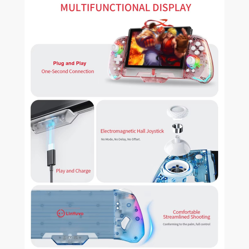 (Transparent) Draadloze Switch Controller voor Nintendo Switch, Hall Joystick RGB Turbo Macro 2