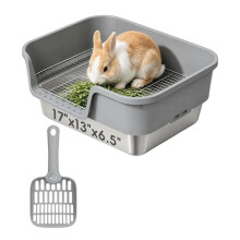 para Conejos con Rejilla de Tamizado de Acero Inoxidable 304 y Bandeja Base. Arenero para Conejos con Laterales Elevados.