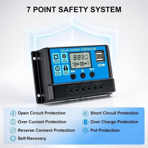 2 Pack 30A PWM Solar Charge Controller, 12V/24V Auto-Regulating, Solar Panel Battery Charger, Dual USB ,LCD Display 1
