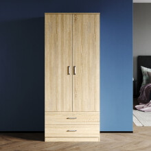(Oak) ELEGANT 2 Door Wardrobe 180cm Bedroom Cabinet