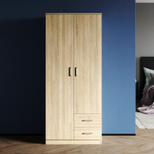(Oak) ELEGANT 2 Door Wardrobe with 2 Drawers 50x77x180cm