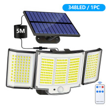 Luz solar de pared exterior 348 LED IP65 con sensor de movimiento, 3 modos y control remoto, 1 unidad