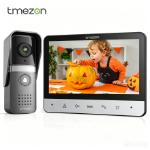 TMEZON Videoportero V-20, intercom con cámara de visión amplia 120 grados, pantalla LCD a color de 7 pulgadas, sistema de 4 cables