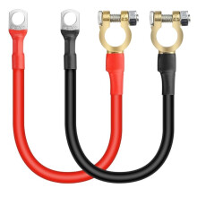 2 AWG Accukabels van 40 cm, met 3/8" Ringaansluiting en Accuklemmen, 2 Stuks Zware Omvormerkabels van Puur Koper (2 Gauge)