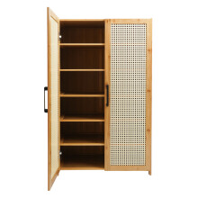 Schoenenkast, 6 niveaus, 100 cm hoog, bamboe en MDF, stofbestendig voor entree en woonkamer