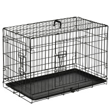 PawHut transportín para perro plegable de 2 puertas, acero, negro, 76x46x52 cm