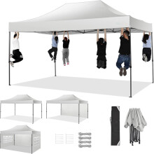 Valkoinen 3x4,5 m ammattitason pop-up-katos, vedenpitävä ja UPF 50+ aurinkosuoja