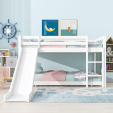 Merax Children's Cabin Bed with Slide and Ladder, Wooden Bunk Bed for Kids with Adjustable Lower Bed, Flexible Ladder & Slide, Space-Saving Kids