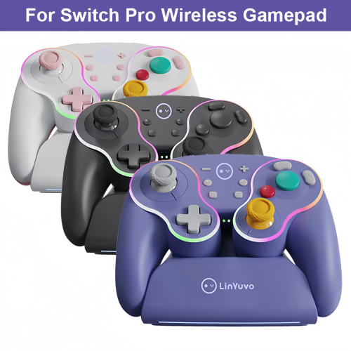 (Purple) Retro trådløs Switch-kontroller for Nintendo Switch PC with Charging Dock, RGB Turbo 1