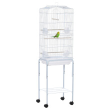 PawHut jaula para pájaros con soporte y ruedas, blanco, 46,5x36x157 cm