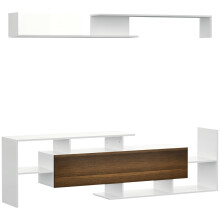 HOMCOM mueble de salón para TV con estantería, blanco y madera, 153,6x25x42 cm