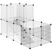 PawHut jaula para animales pequeños, modular, 27 paneles transparente y negro, 140x70x105 cm