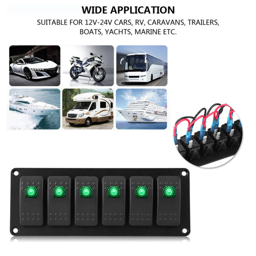 6 Gang LED Wippschalter Panel 12-24V Alu 2
