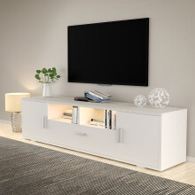 Meubel TV model FT00164, 160 cm, met LED-verlichting, 2 deuren en 1 lade voor tv tot 70 inch