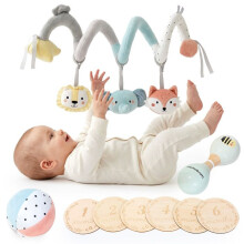 Coffret sensoriale nascita - Mamabrum - 0m+ - Sonaglio sensoriale in tessuto da appendere 88 cm - Maracas in legno