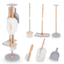 Brinquedo de imitação em madeira - Cuidados com a casa - Kit de limpeza infantil MAMABRUM - Suporte e 5 acessórios