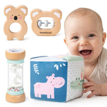 Coffret sensoriale per neonati - Mamabrum - Da 6 mesi - 4 giocattoli - Sonaglio trasparente con perline colorate